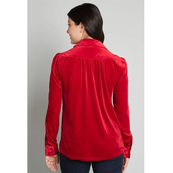 ModCloth Be Buzzworthy Velvet Button-Up Top - Picture 3 of 9